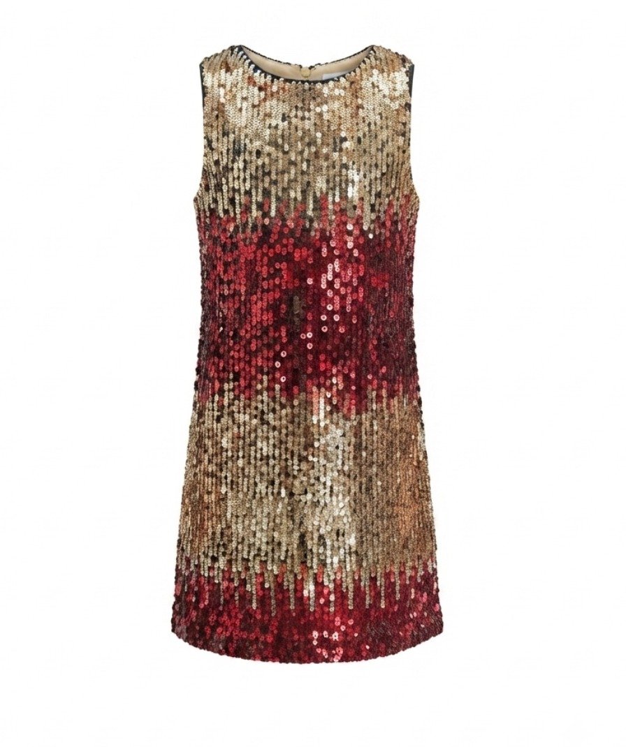 Girls Gold & Maroon Sequin Sleeveless Dress - Image 2