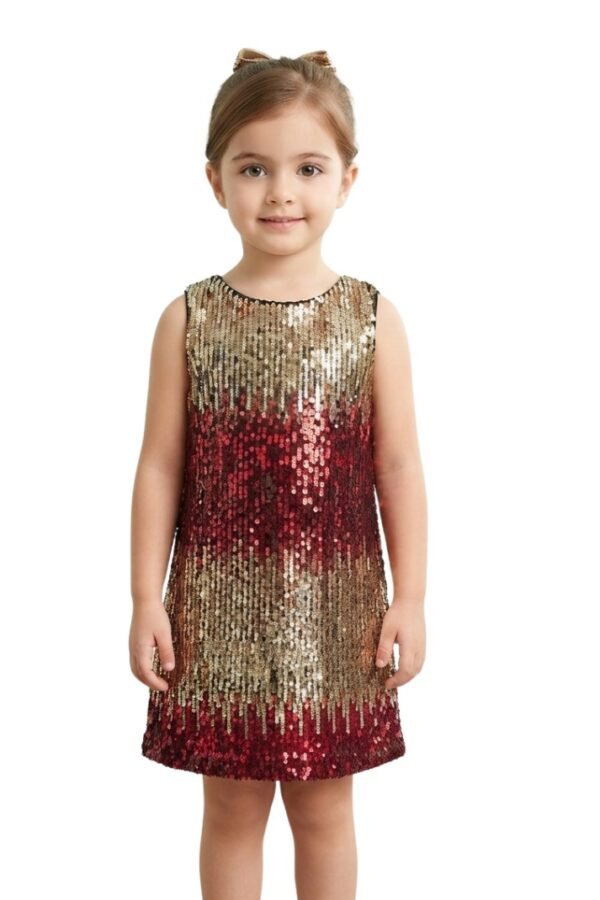 Girls Gold & Maroon Sequin Sleeveless Dress