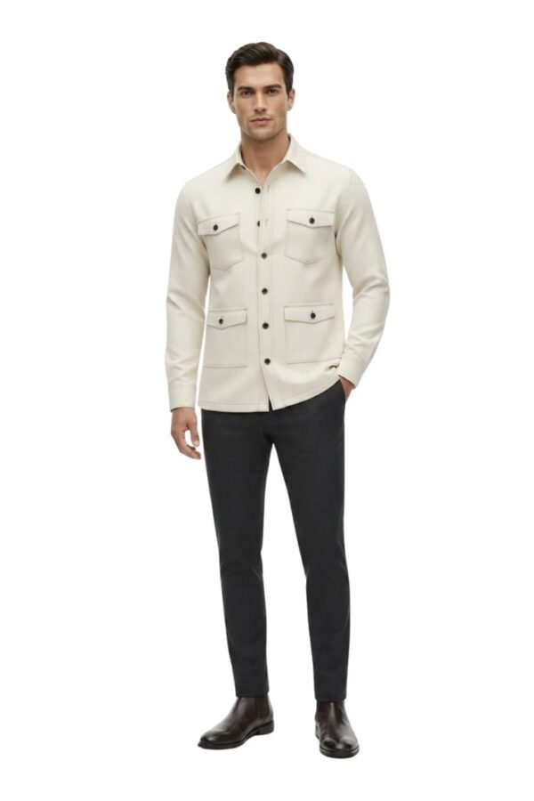 Men's Off-White Solid Overshirt