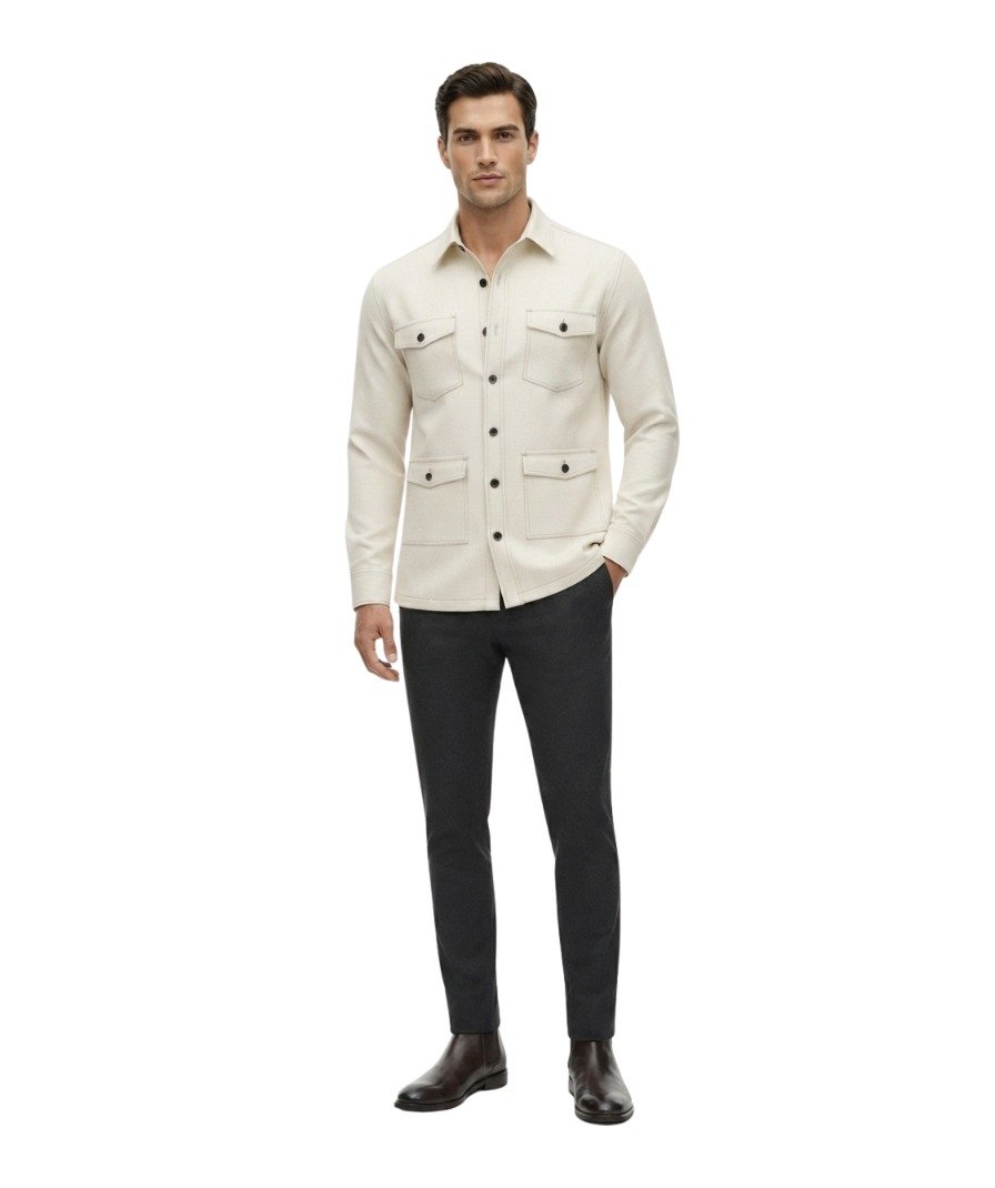 Men's Off-White Solid Overshirt