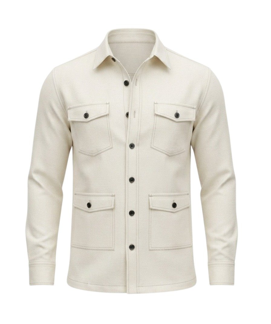 Men's Off-White Solid Overshirt - Image 2