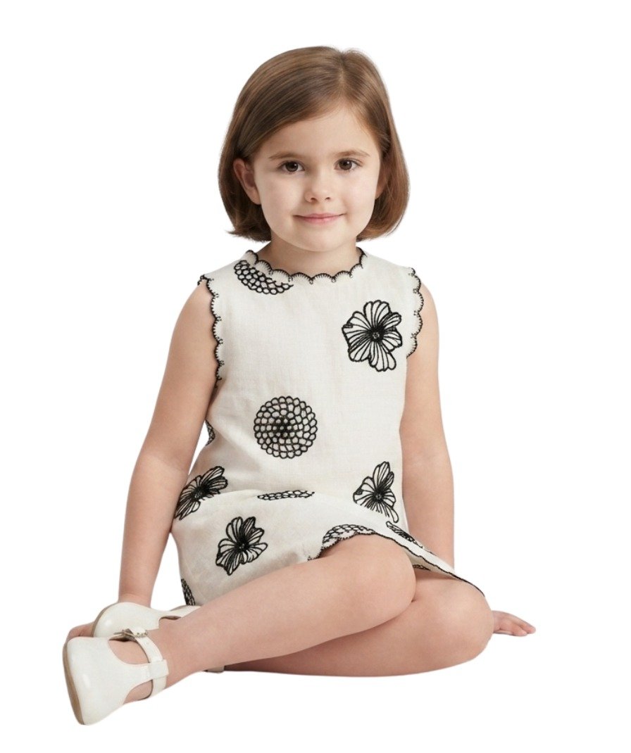 Girls Off-White & Black Floral Print Shift Dress - Image 5