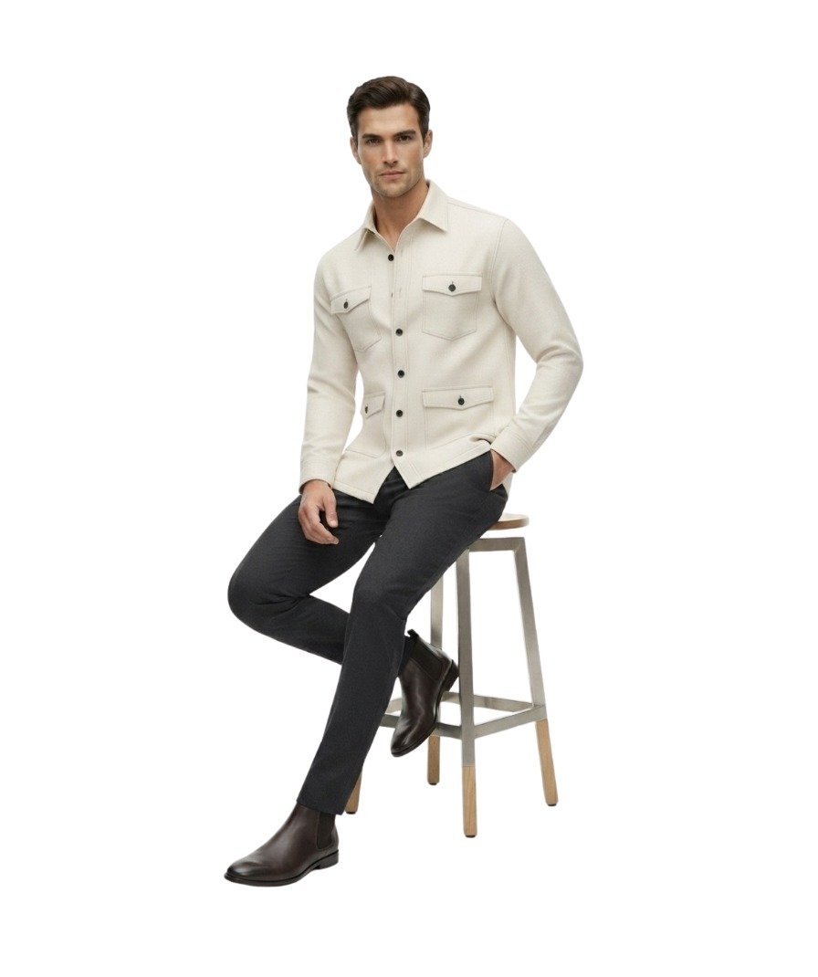 Men's Off-White Solid Overshirt - Image 3