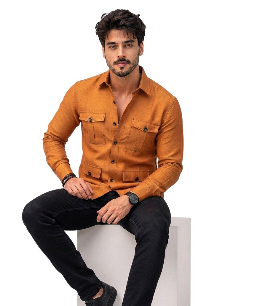 Men's Rust Orange Solid Shirt - Image 3