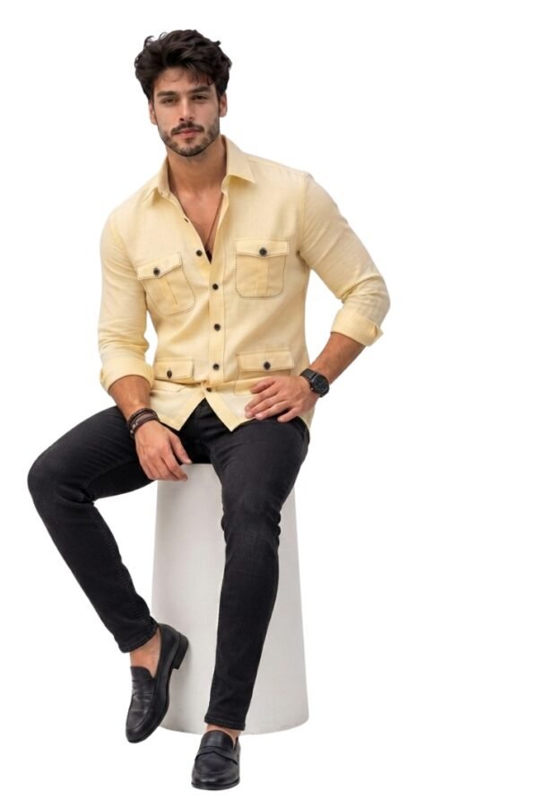 Men's Cream Solid Shirt
