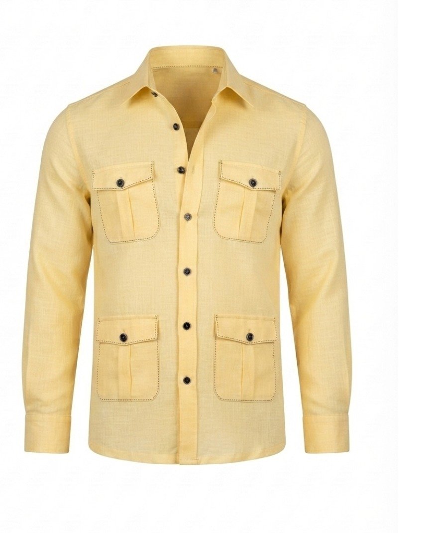 Men's Cream Solid Shirt - Image 3