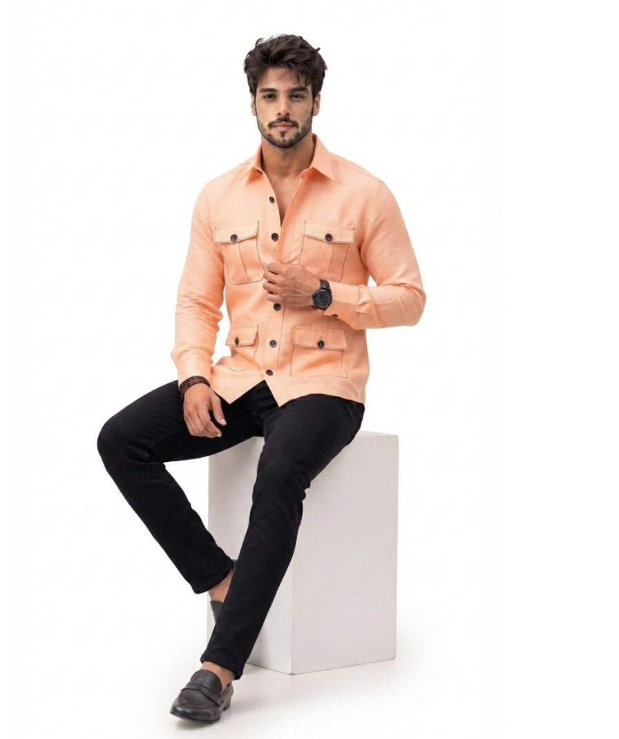 Men's Peach Solid Shirt - Image 3