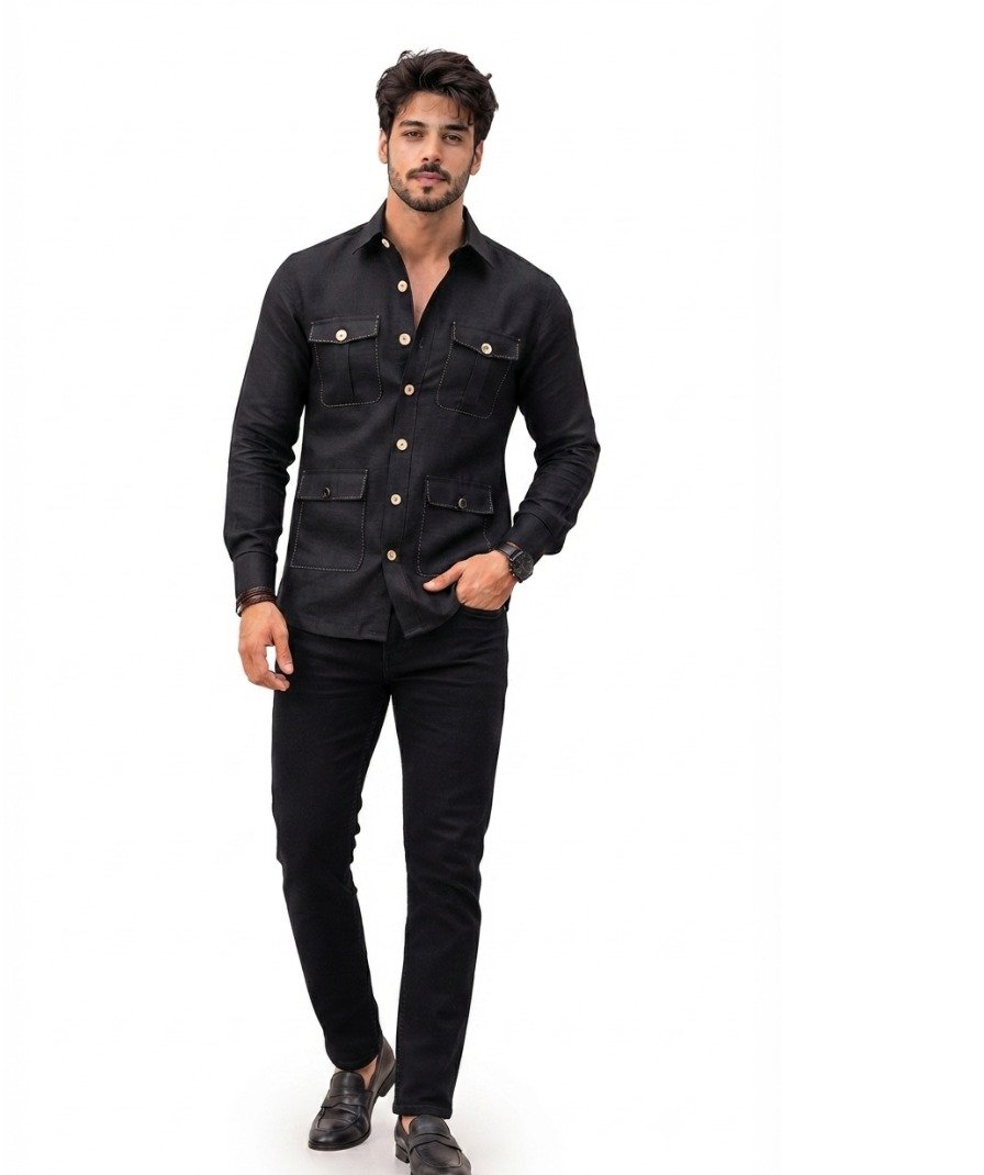 Men's Black Solid Shirt