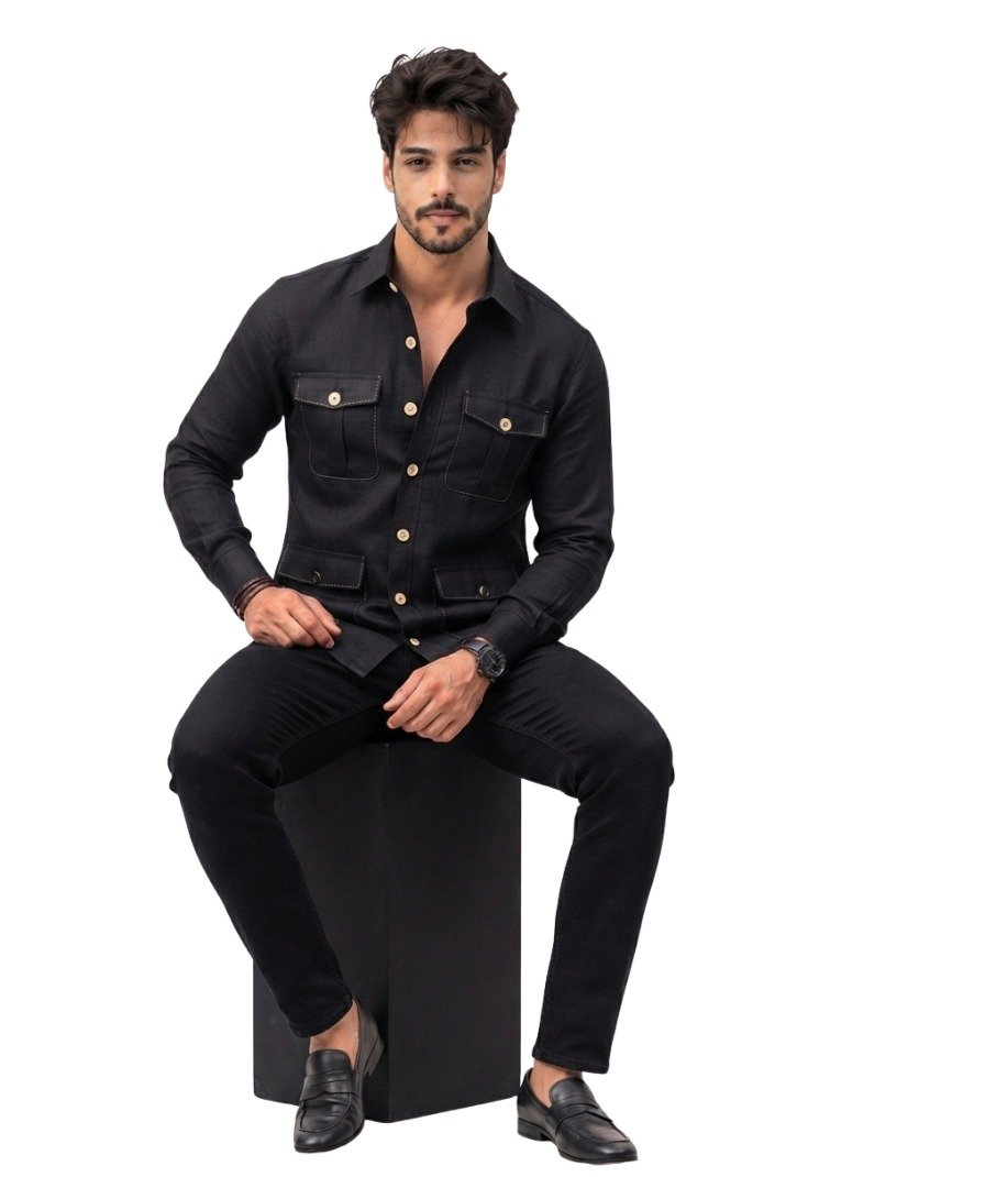 Men's Black Solid Shirt - Image 3