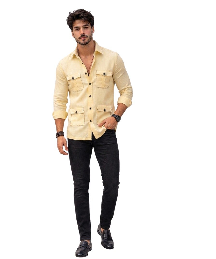 Men's Cream Solid Shirt