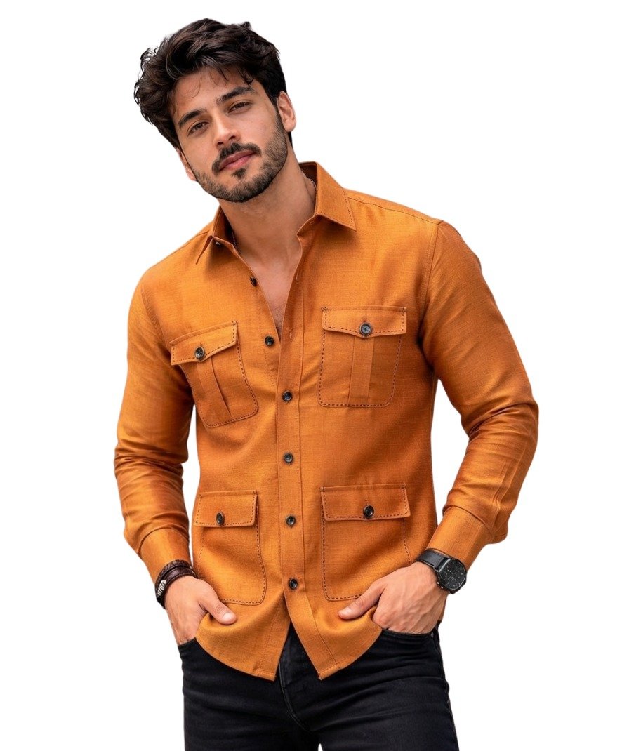 Men's Rust Orange Solid Shirt