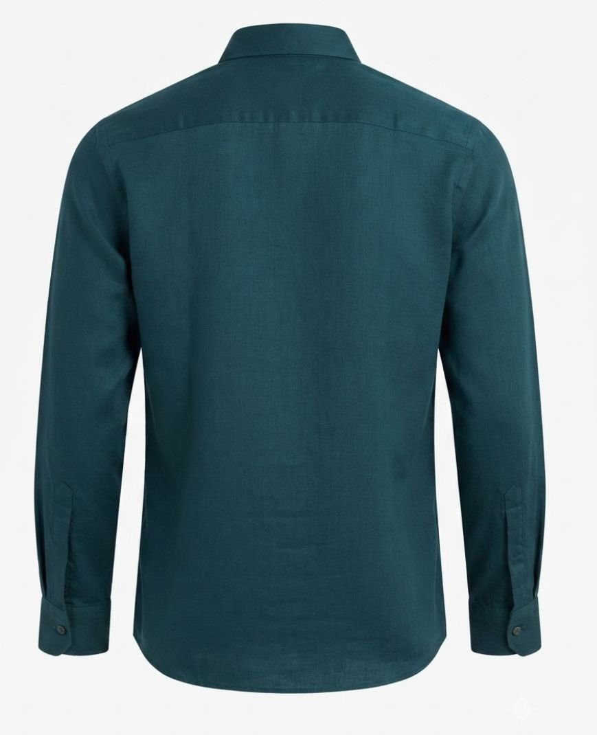 Men's Teal Green Solid Utility Overshirt with Embroidered Pocket Detail, Full Sleeves & Classic Collar - Image 3