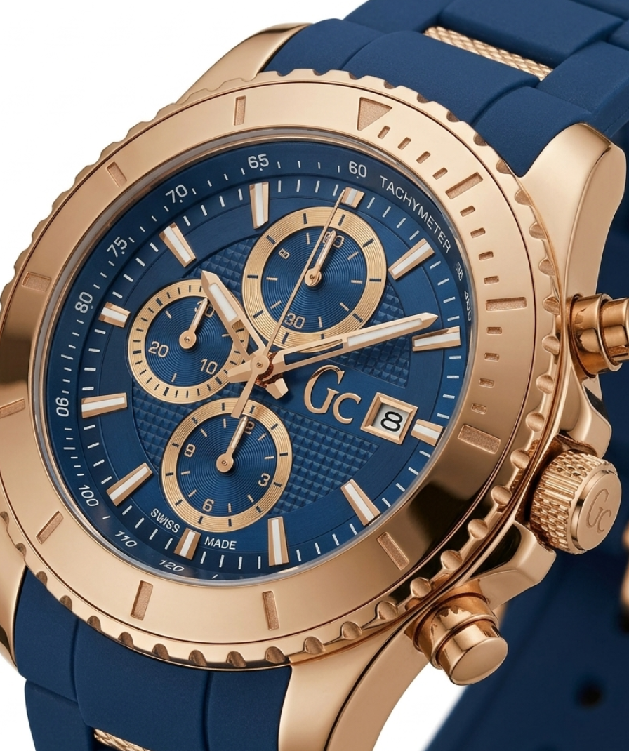 GC Blue Chronograph-Style Analog Watch with Rose Gold-Tone Case and Blue Strap - Image 5