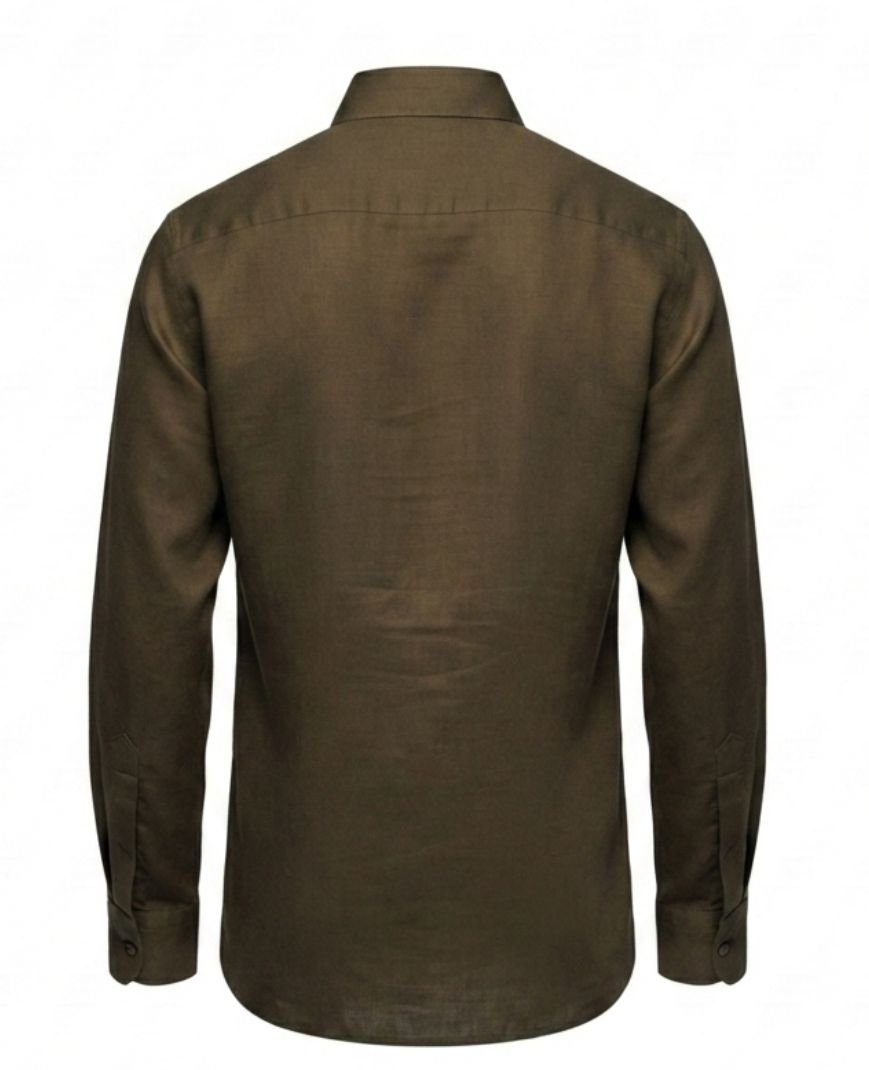 Men's Olive Green Solid Utility Overshirt with Embroidered Pocket Detail, Full Sleeves & Classic Collar - Image 3