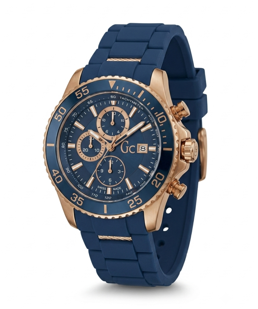 GC Blue Chronograph-Style Analog Watch with Rose Gold-Tone Case and Blue Strap - Image 4
