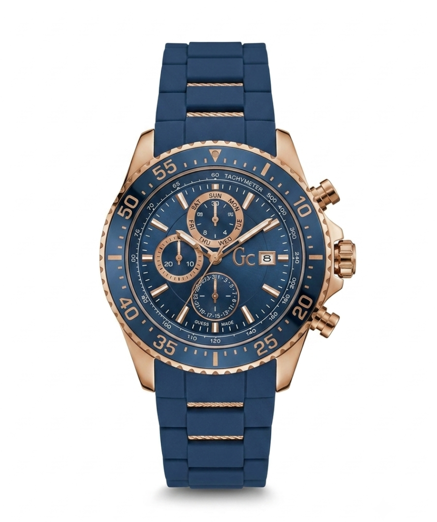 GC Blue Chronograph-Style Analog Watch with Rose Gold-Tone Case and Blue Strap - Image 3