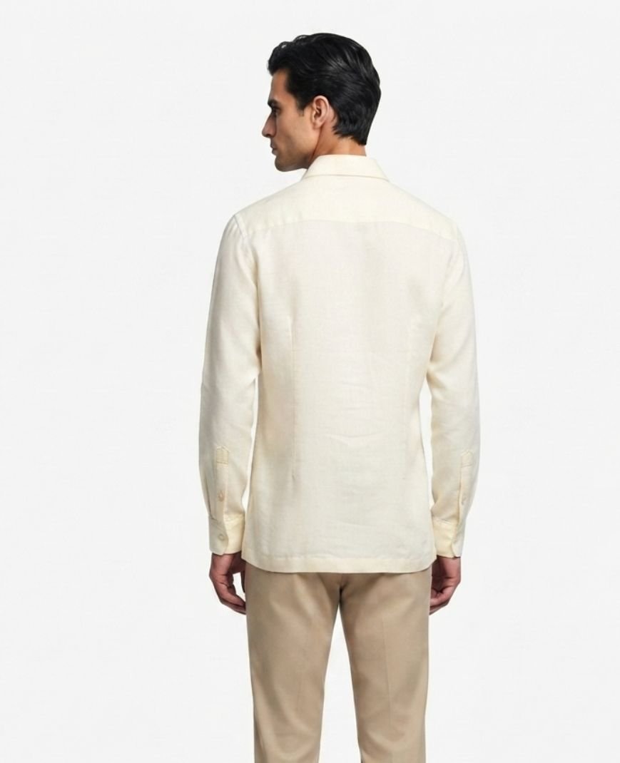 Men's Off-White Solid Utility Overshirt with Embroidered Pocket Detail, Full Sleeves & Classic Collar - Image 5