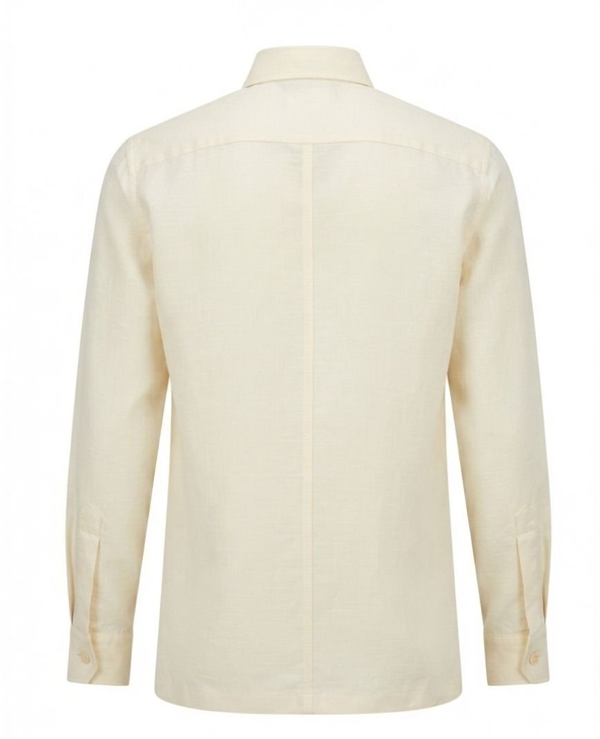 Men's Off-White Solid Utility Overshirt with Embroidered Pocket Detail, Full Sleeves & Classic Collar - Image 3