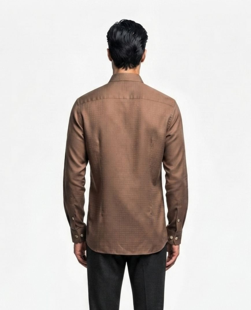 Men's Taupe Brown Solid Utility Overshirt with Embroidered Pocket Detail, Full Sleeves & Classic Collar - Image 5