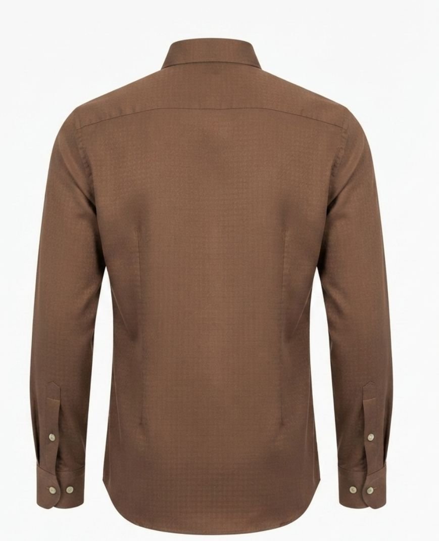 Men's Taupe Brown Solid Utility Overshirt with Embroidered Pocket Detail, Full Sleeves & Classic Collar - Image 3