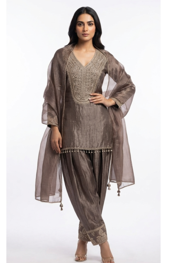 Women’s Brown Embroidered Straight Kurta