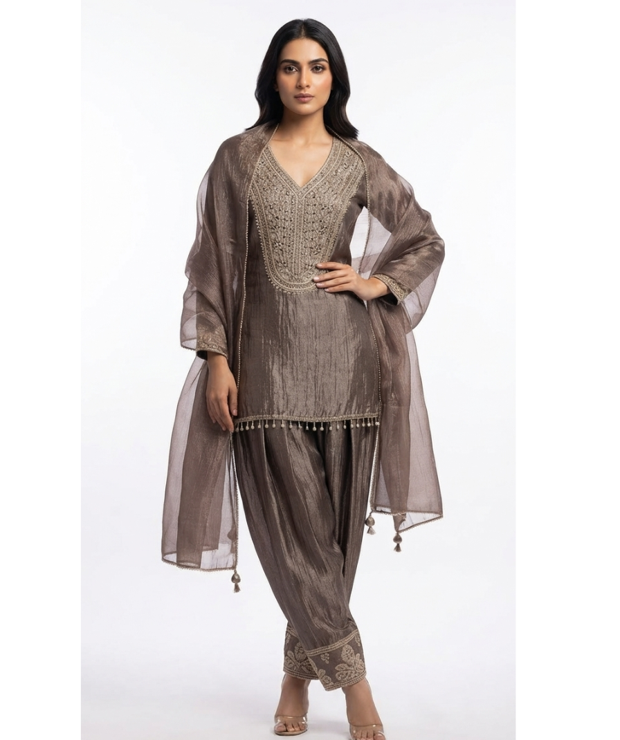 Women’s Brown Embroidered Straight Kurta