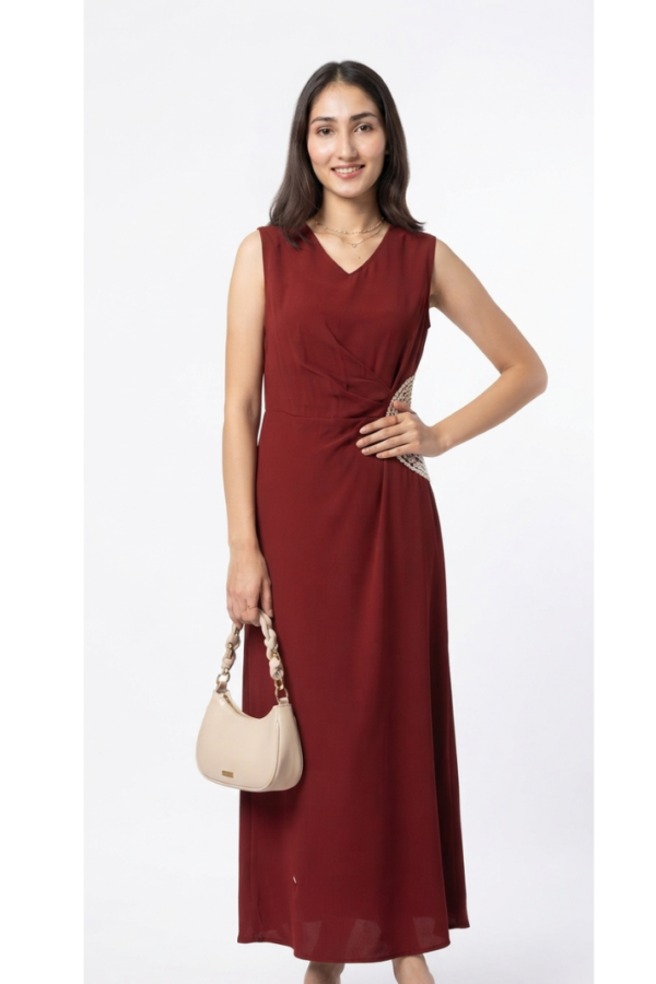 Burgundy Solid Maxi Dress