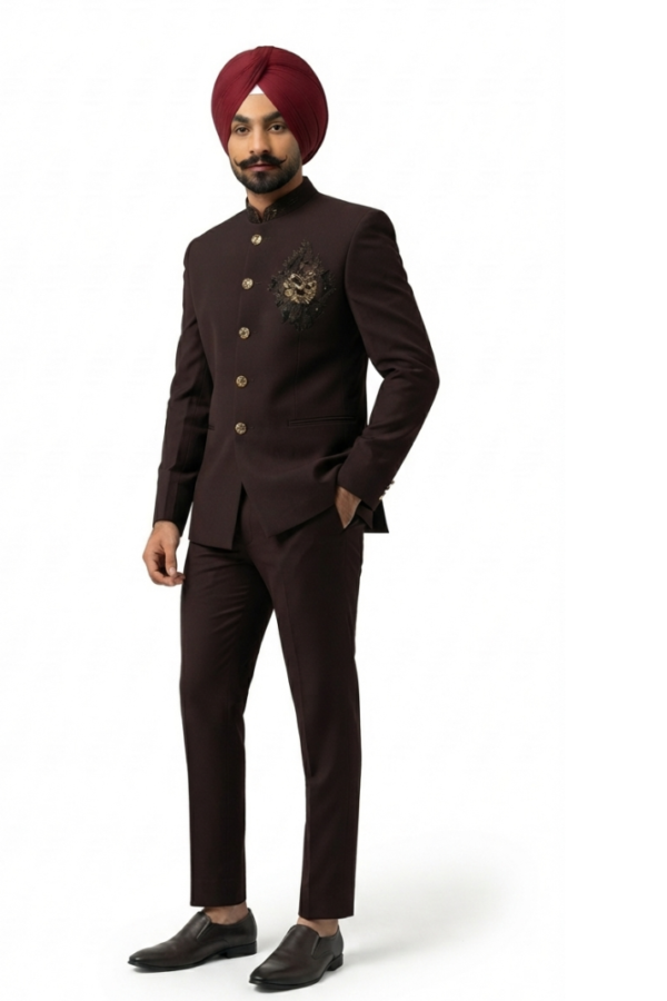 Men’s Dark Brown Embellished Bandhgala