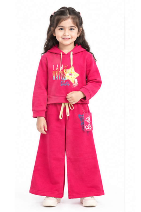Girls’ Pink Graphic Hooded Sweatshirt & Wide-Leg Pants Co-Ord Set