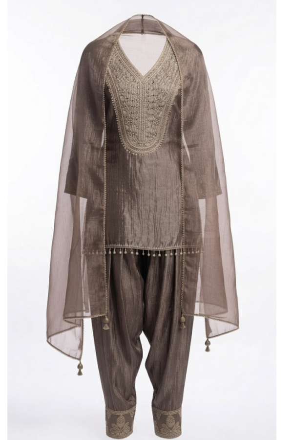 Women’s Brown Embroidered Straight Kurta