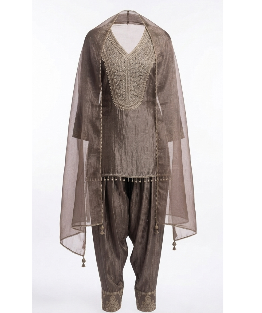 Women’s Brown Embroidered Straight Kurta - Image 2