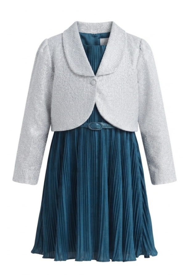 Navy Blue Pleated Girls' Dress