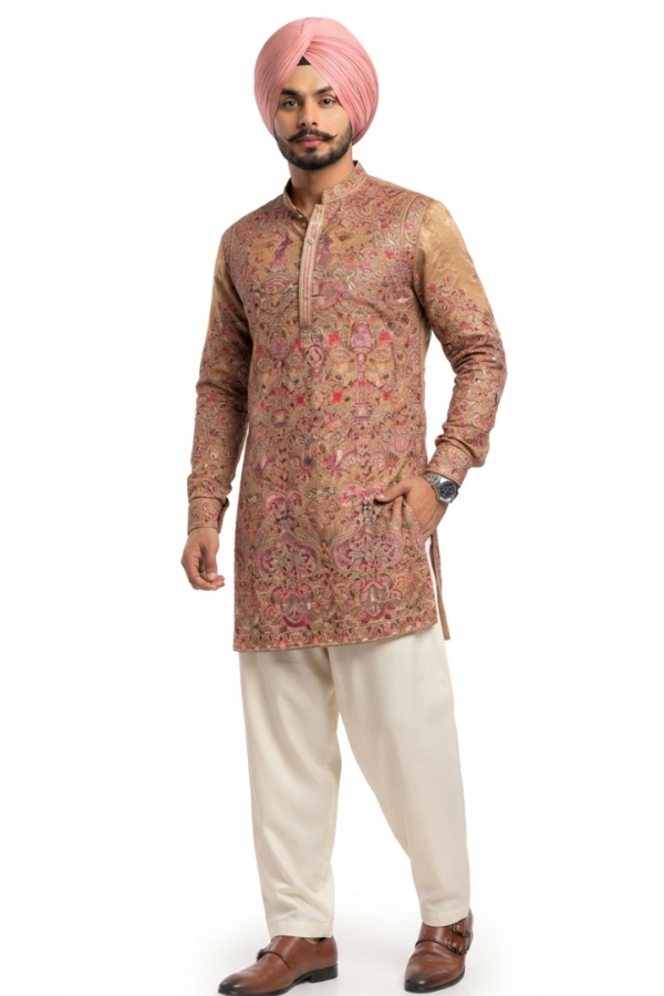 Men’s Beige Printed Kurta