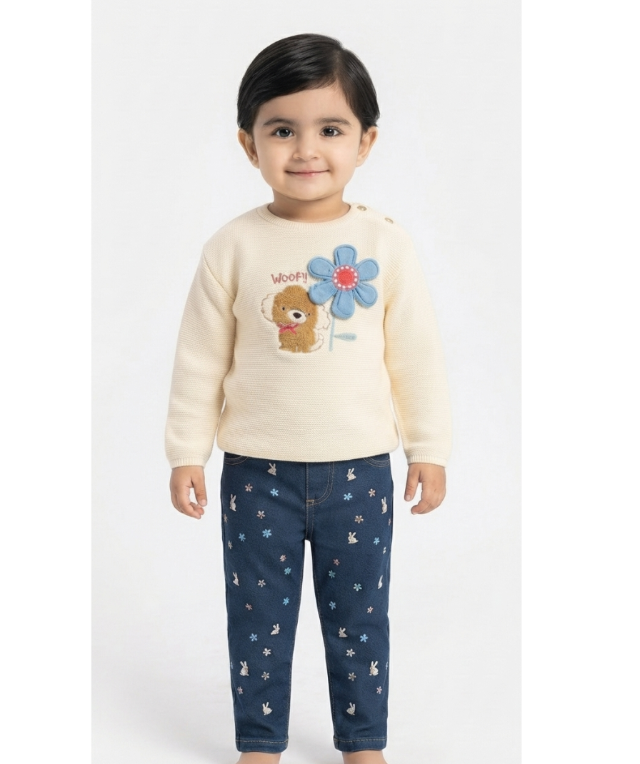 Kids’ Cream Beige Full-Sleeve Sweater - Image 2