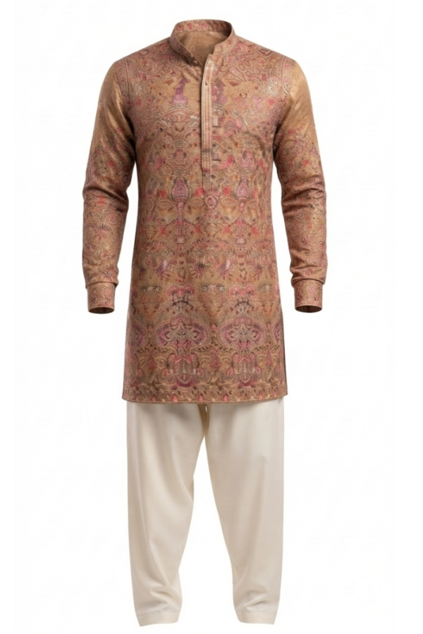 Men’s Beige Printed Kurta