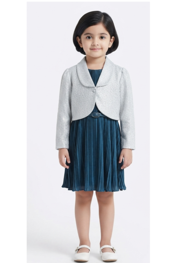 Navy Blue Pleated Girls' Dress