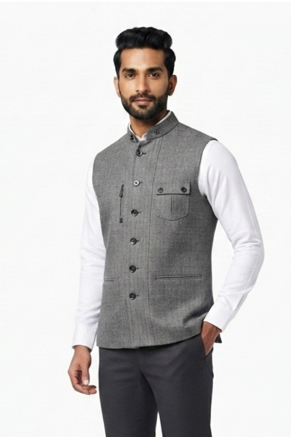 Grey Textured Nehru Jacket