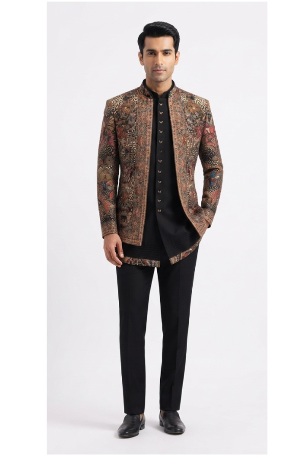 Men's Multicolour Printed Bandhgala Jacket