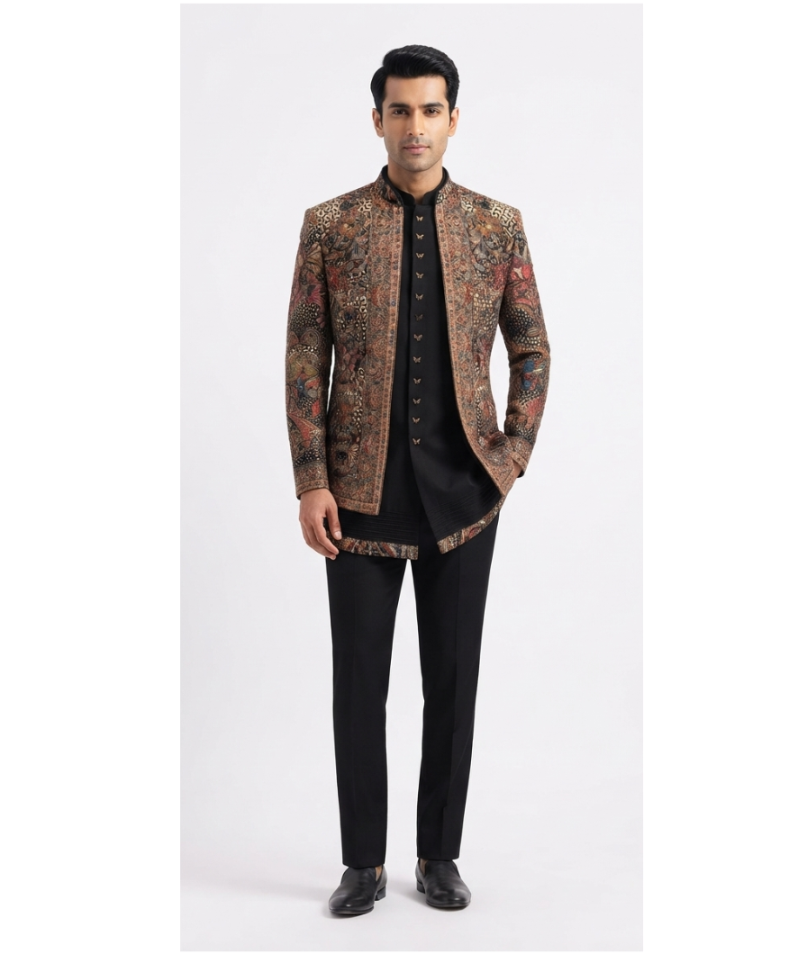 Men's Multicolour Printed Bandhgala Jacket