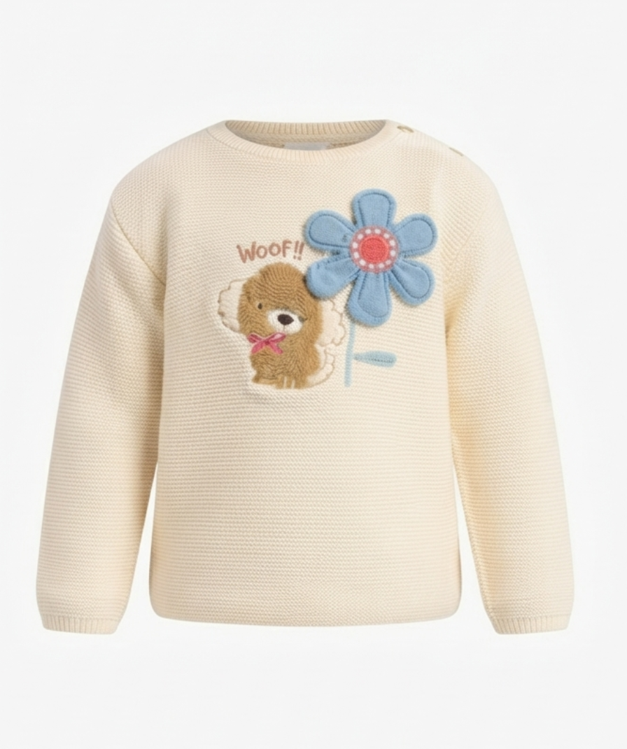 Kids’ Cream Beige Full-Sleeve Sweater - Image 3