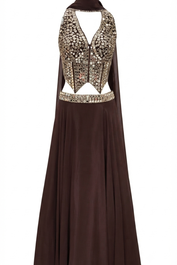 Dark Brown Embellished Lehenga Set
