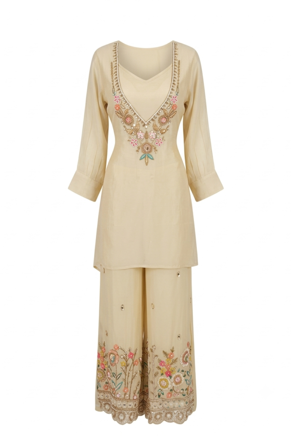 Cream Embroidered Kurta
