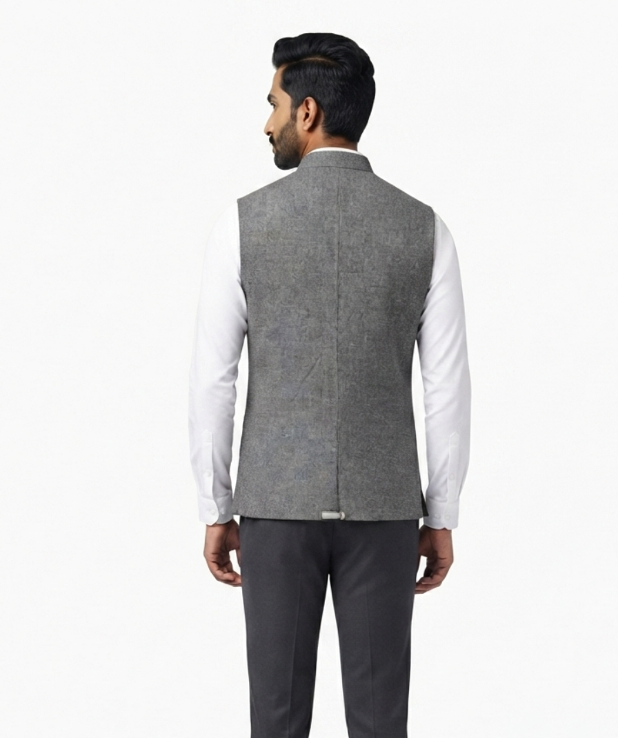 Grey Textured Nehru Jacket - Image 5