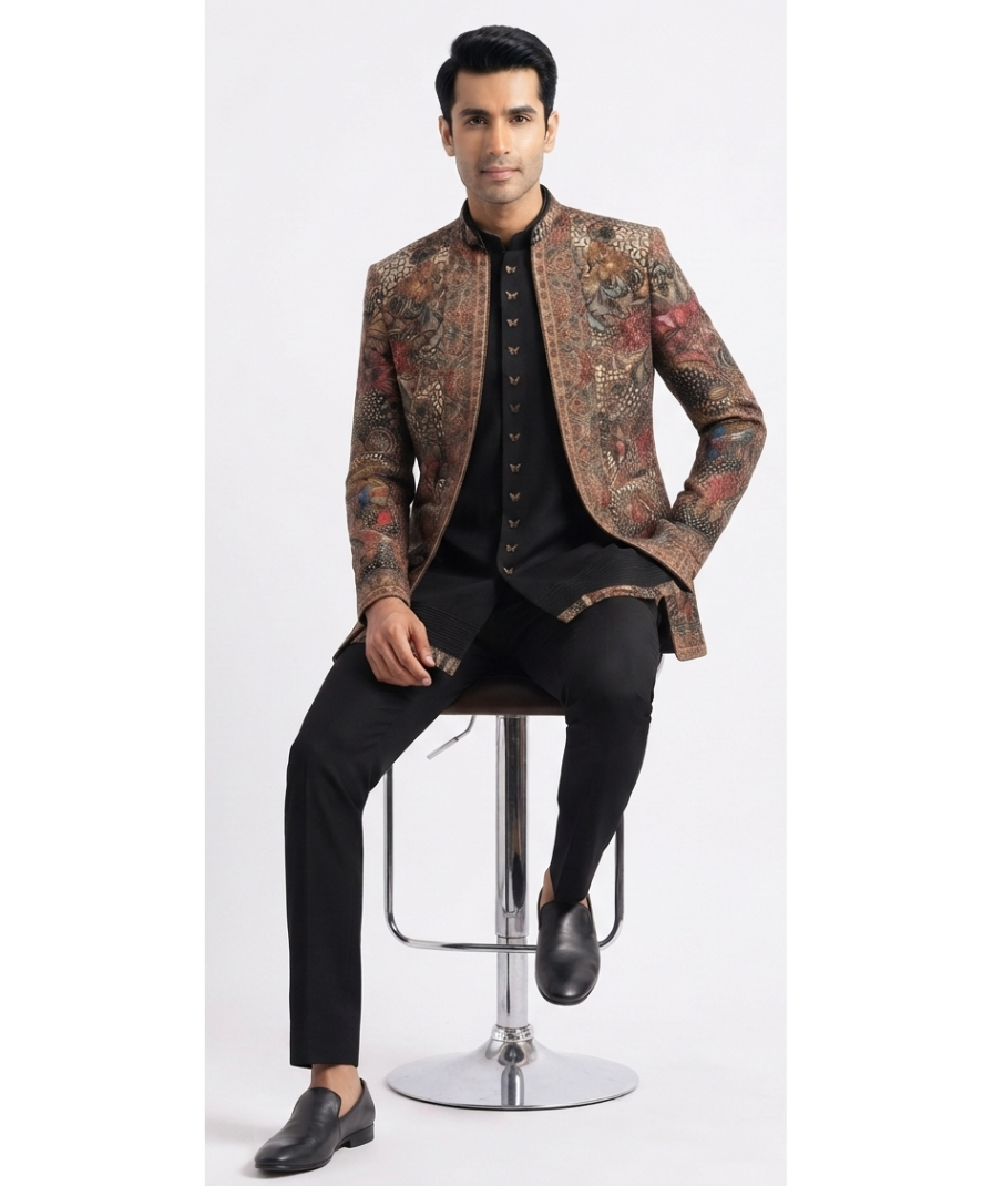 Men's Multicolour Printed Bandhgala Jacket - Image 2