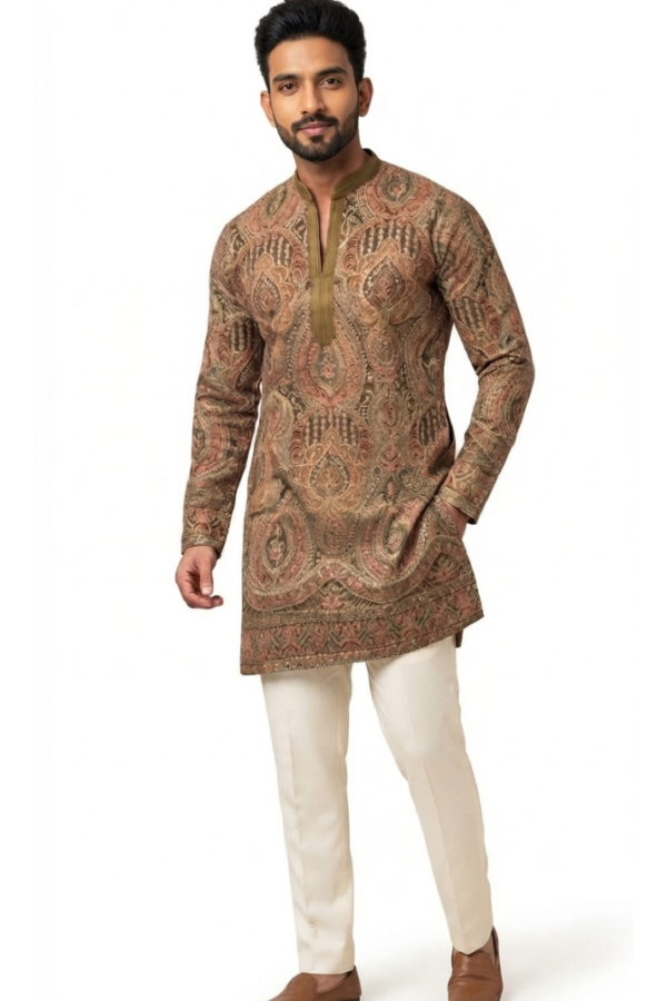 Men’s Brown Paisley Printed Kurta