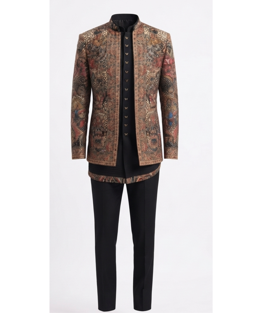 Men's Multicolour Printed Bandhgala Jacket - Image 3