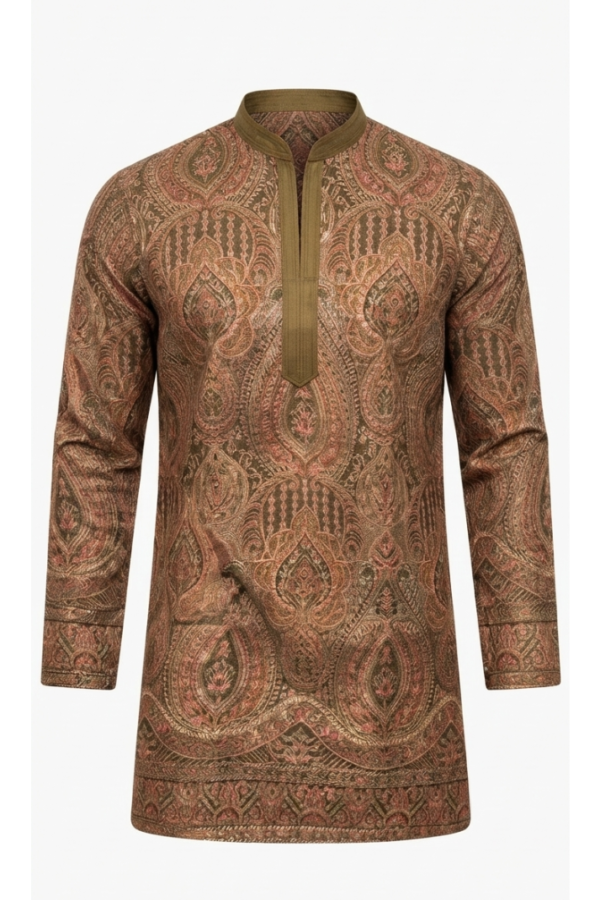 Men’s Brown Paisley Printed Kurta
