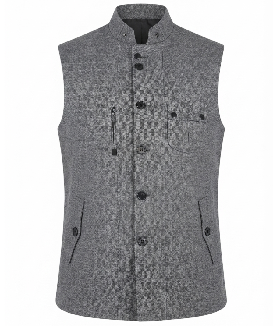 Grey Textured Nehru Jacket - Image 3