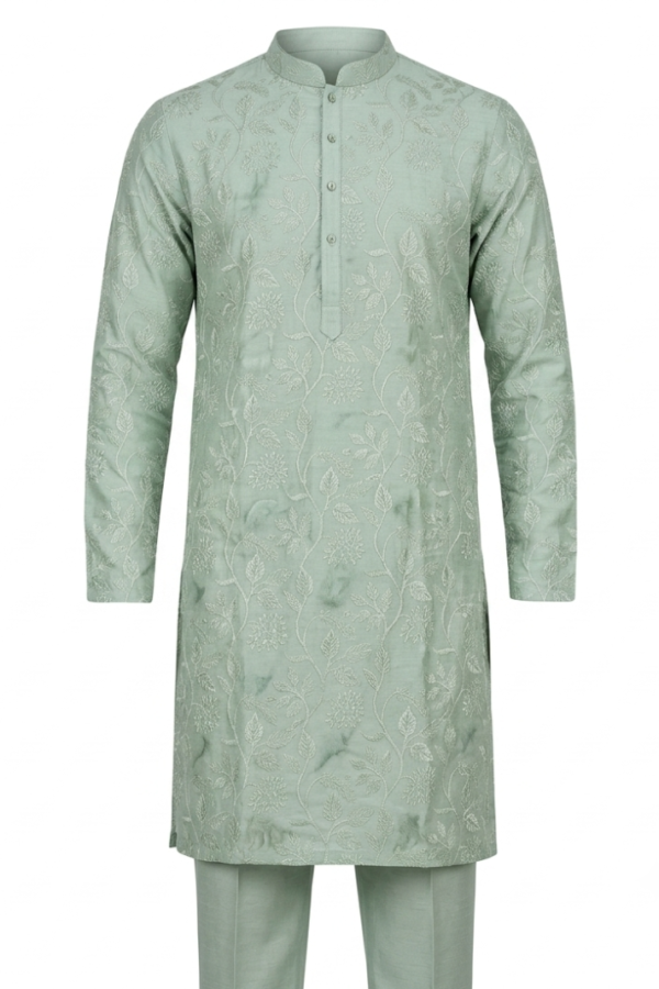 Men’s Pastel Green Textured Pattern Kurta