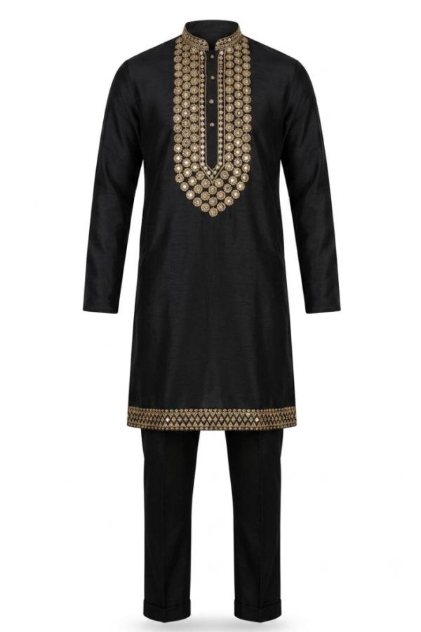 Men’s Black Embroidered Kurta